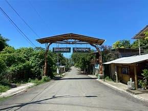 The welcome arch at the entrance to Ayampe, surrounded by greenery